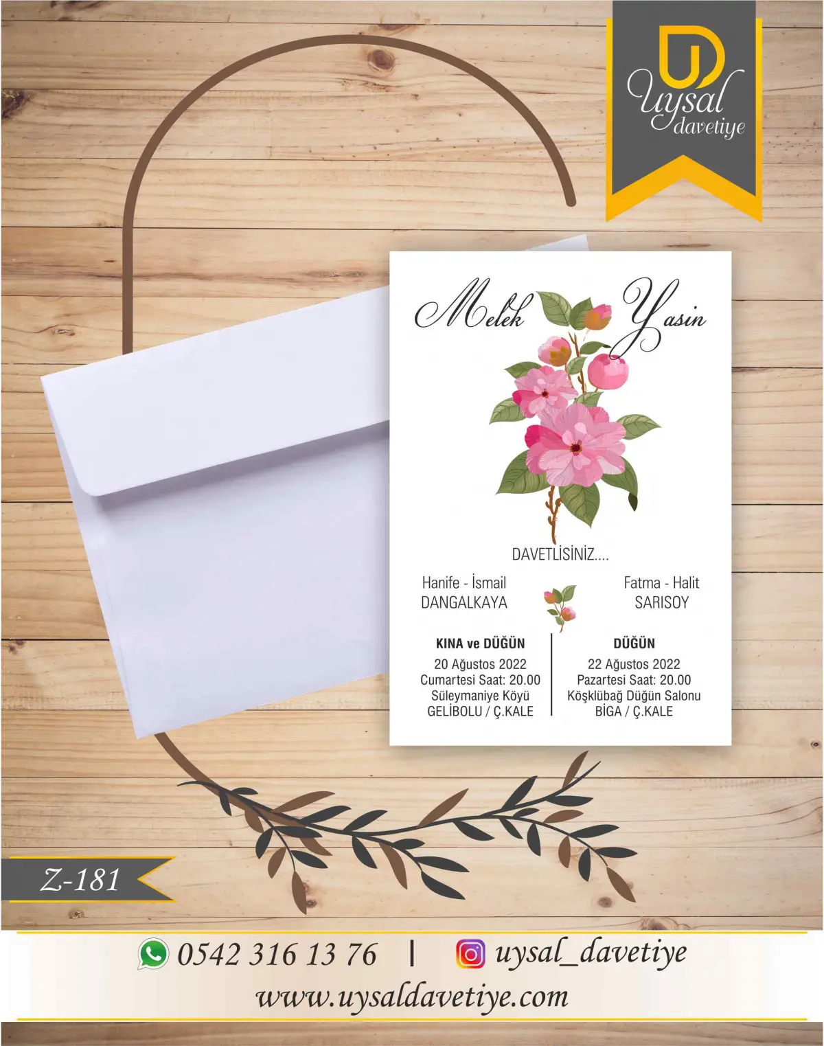 Z-181 Çiçekli Ekonomik Düğün Davetiyesi
