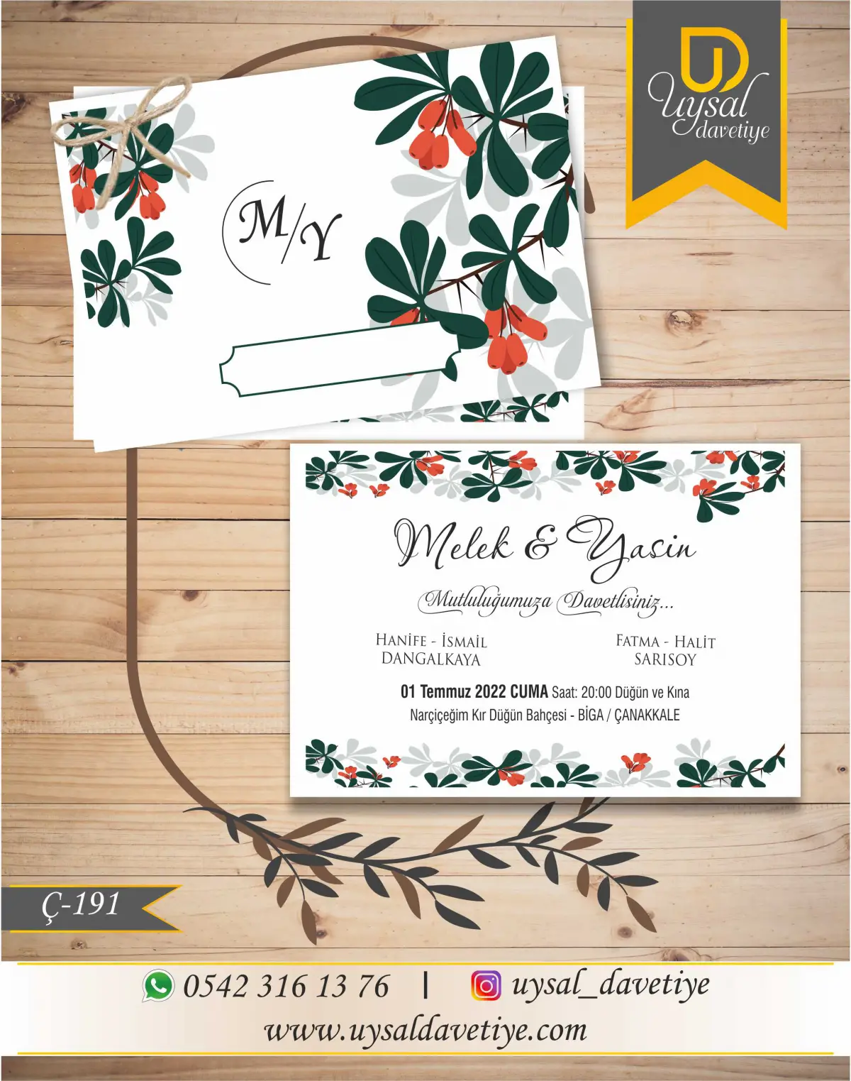 Ç-191 Çiftli/İpli Ekonomik Düğün Davetiyesi