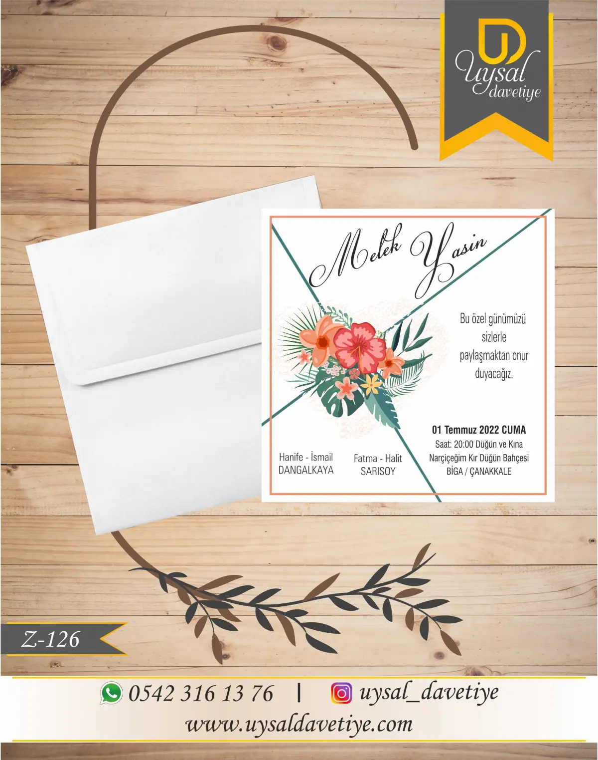 Z-126 kare Ekonomik Düğün Davetiyesi