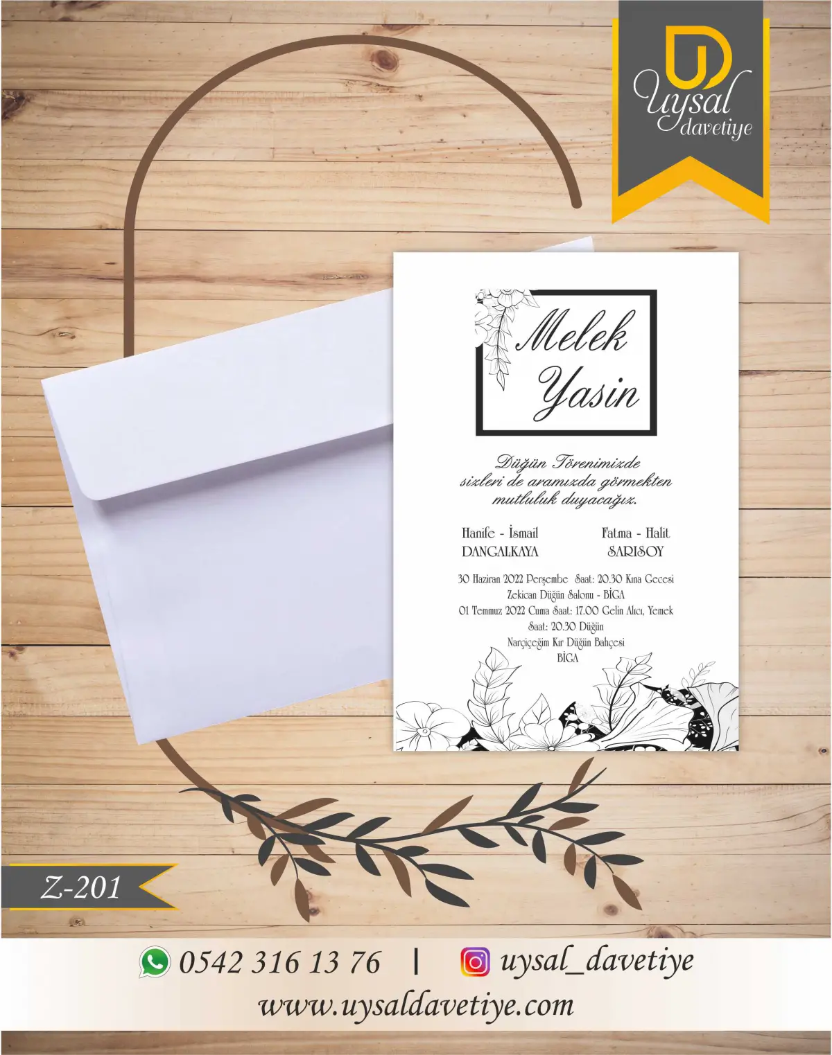 Z-201 Ekonomik Düğün Davetiyesi