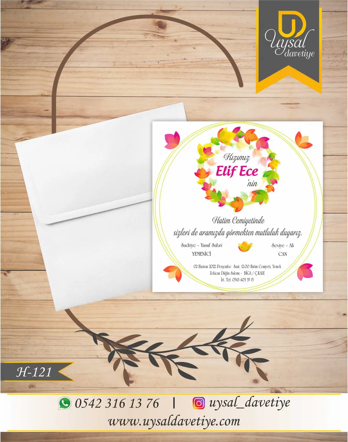 H-121 Çiçekli Kare Ekonomik Hatim Davetiyesi