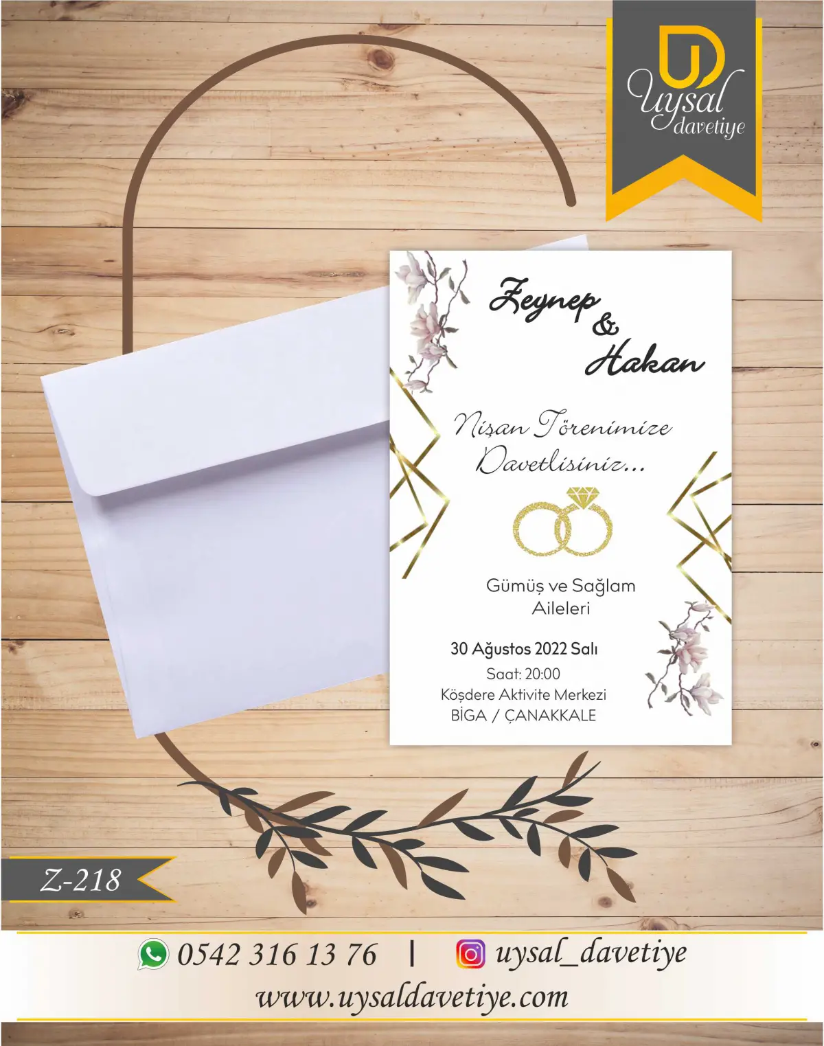 Z-218 Yüzük Detaylı Ekonomik Düğün Davetiyesi