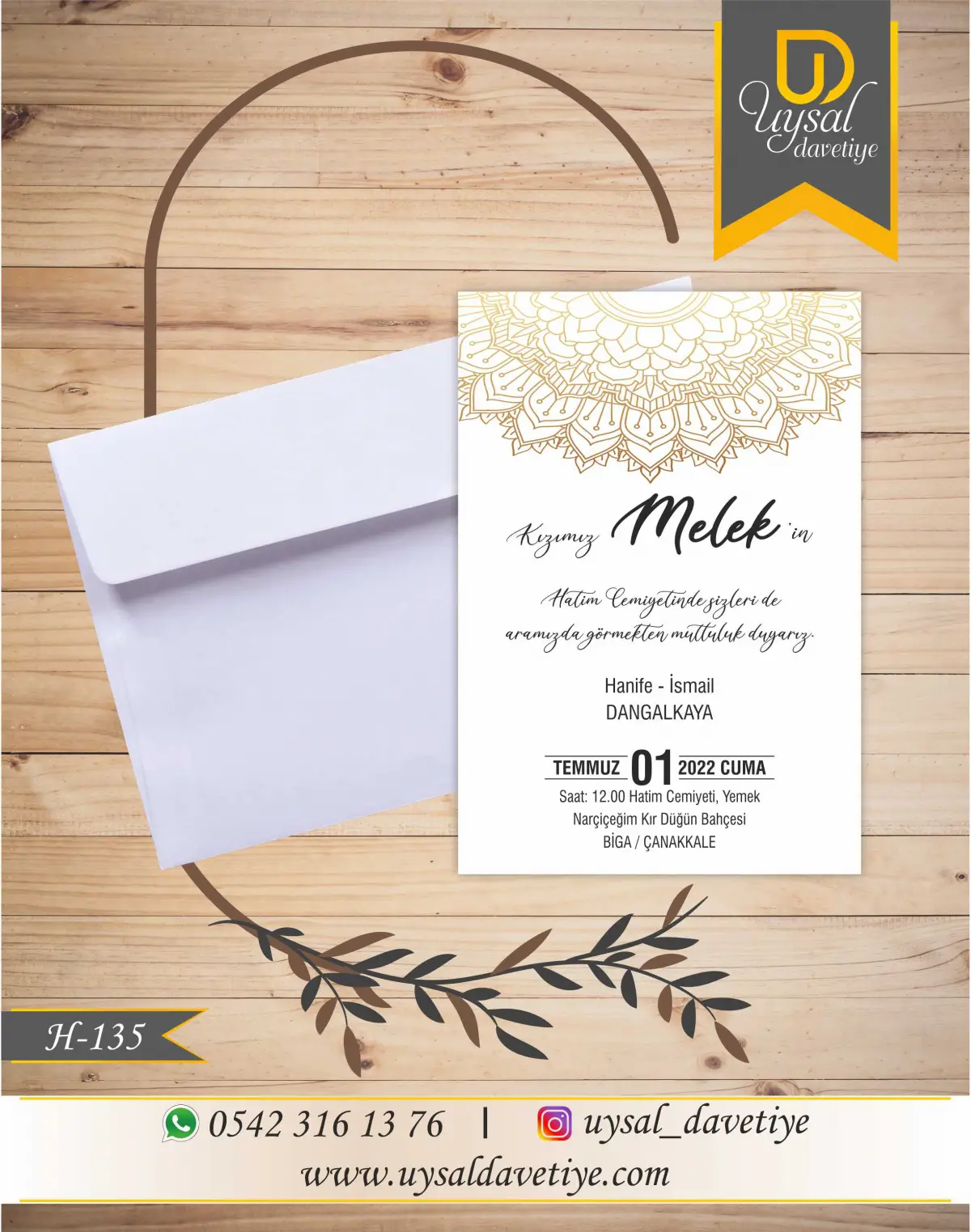 H-135 Desenli Ekonomik Hatim Davetiyesi