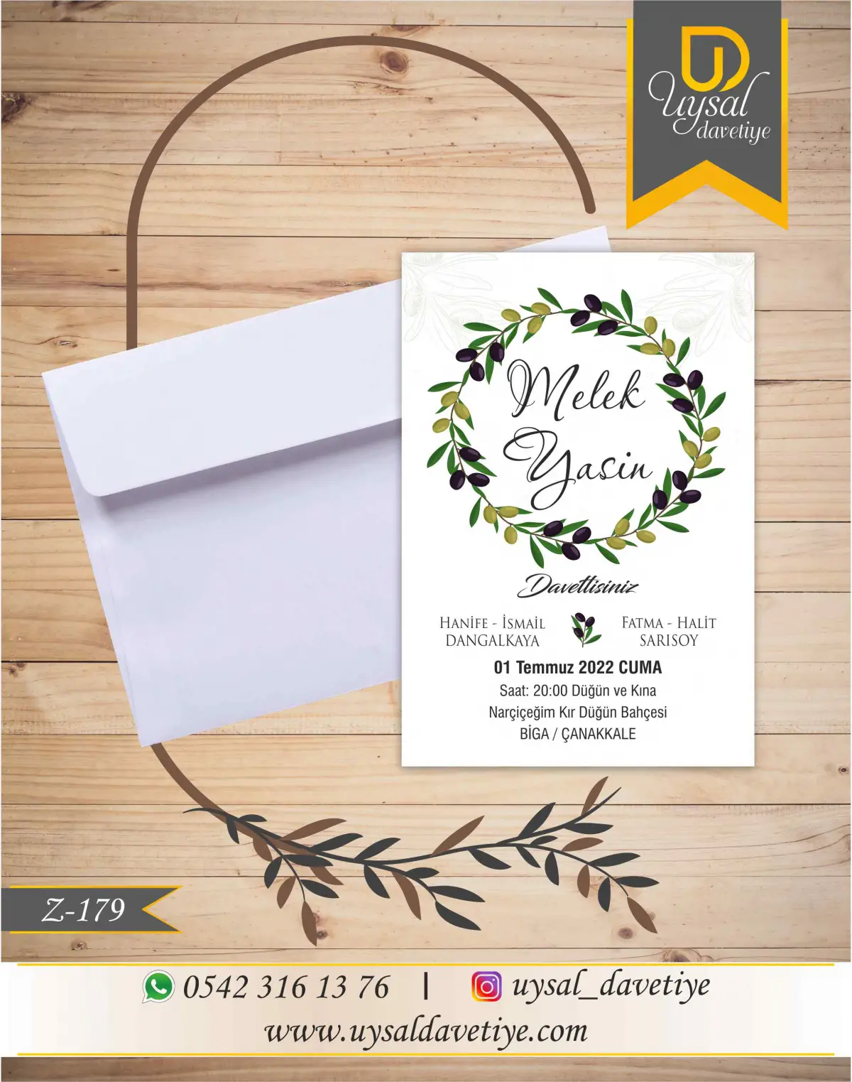 Z-179 Zeytin Dallı Ekonomik Düğün Davetiyesi