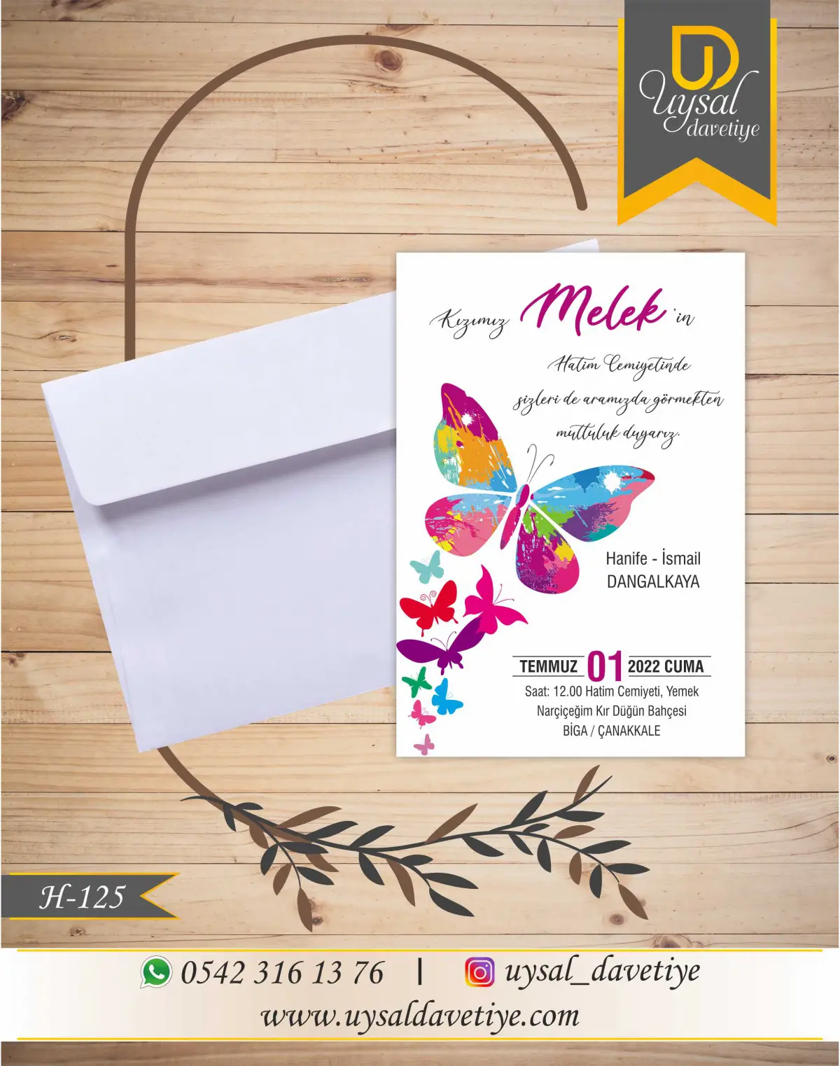 H-125 Kelebekli Ekonomik Hatim Davetiyesi