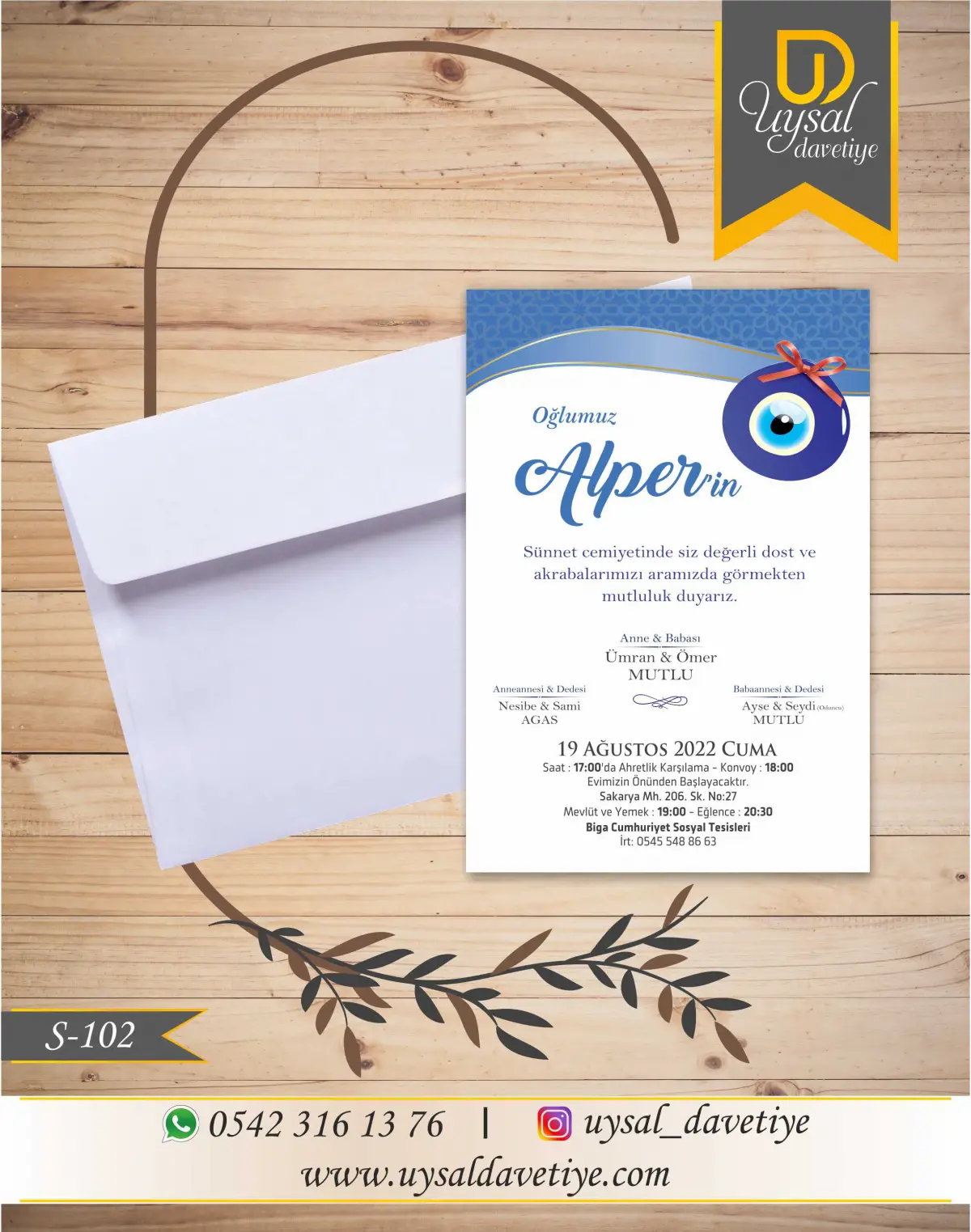 S-102 Nazar Boncuklu Ekonomik Sünnet Davetiyesi