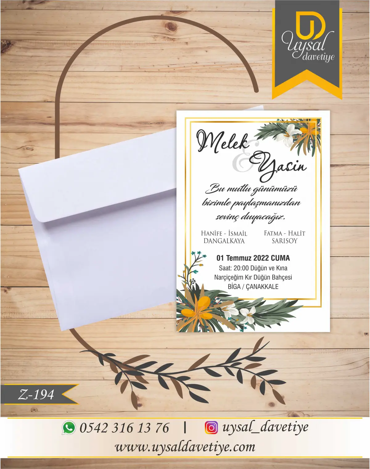 Z-194 Çerçeveli Ekonomik Düğün Davetiyesi
