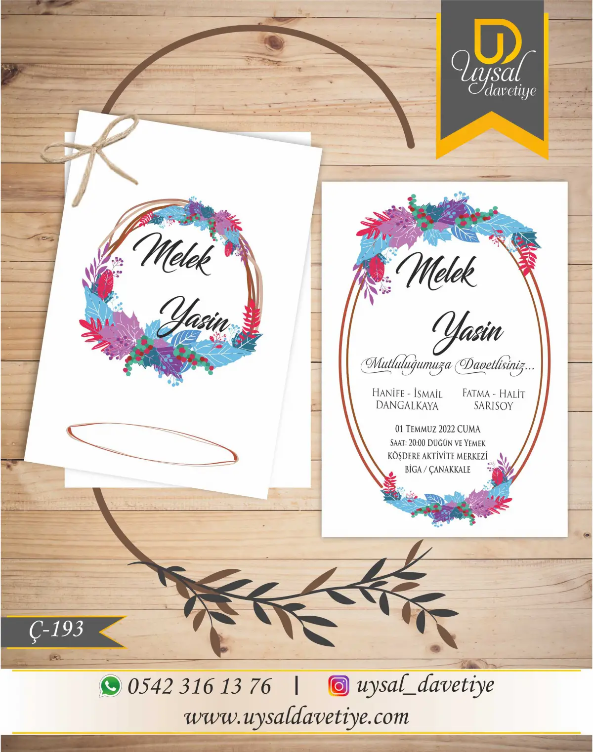 Ç-193 Çiftli/İpli Ekonomik Düğün Davetiyesi
