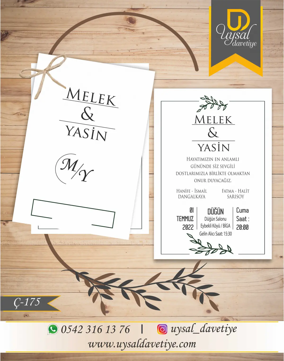 Ç-175 Çiftli/İpli Ekonomik Düğün Davetiyesi