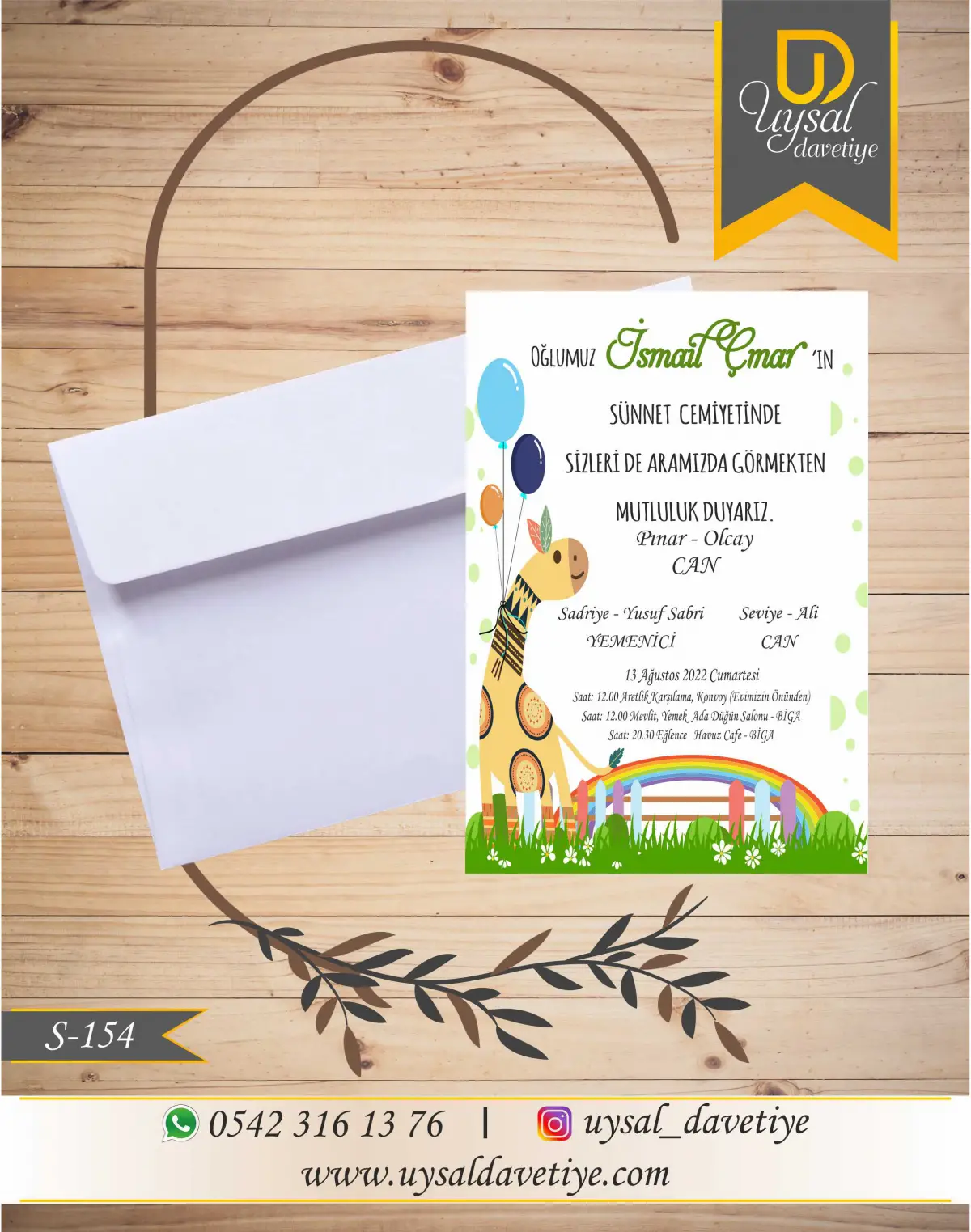 S-154 Balonlu Zürafalı Ekonomik Sünnet Davetiyesi