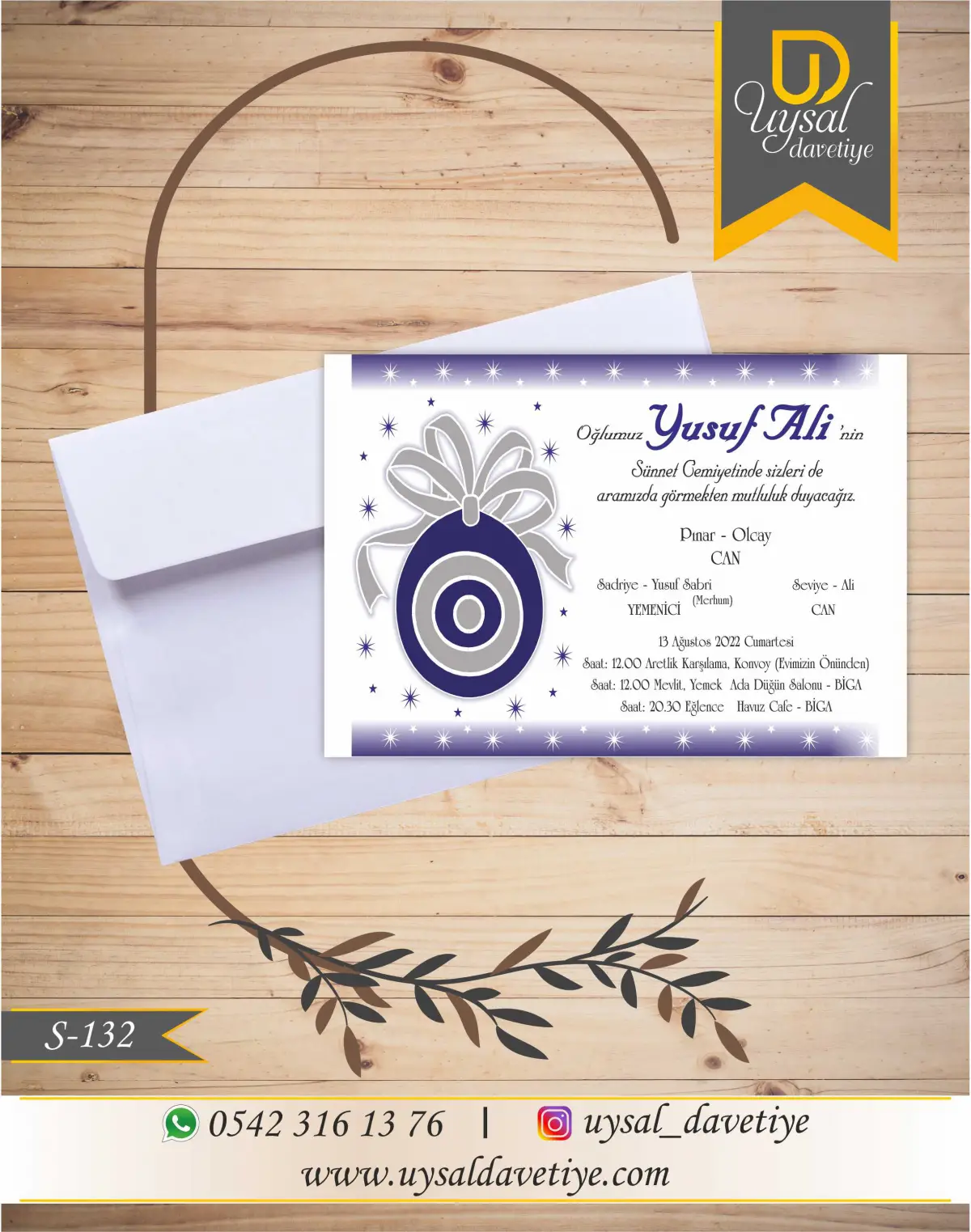 S-132 Mavi Nazar Boncuklu Ekonomik Sünnet Davetiyesi