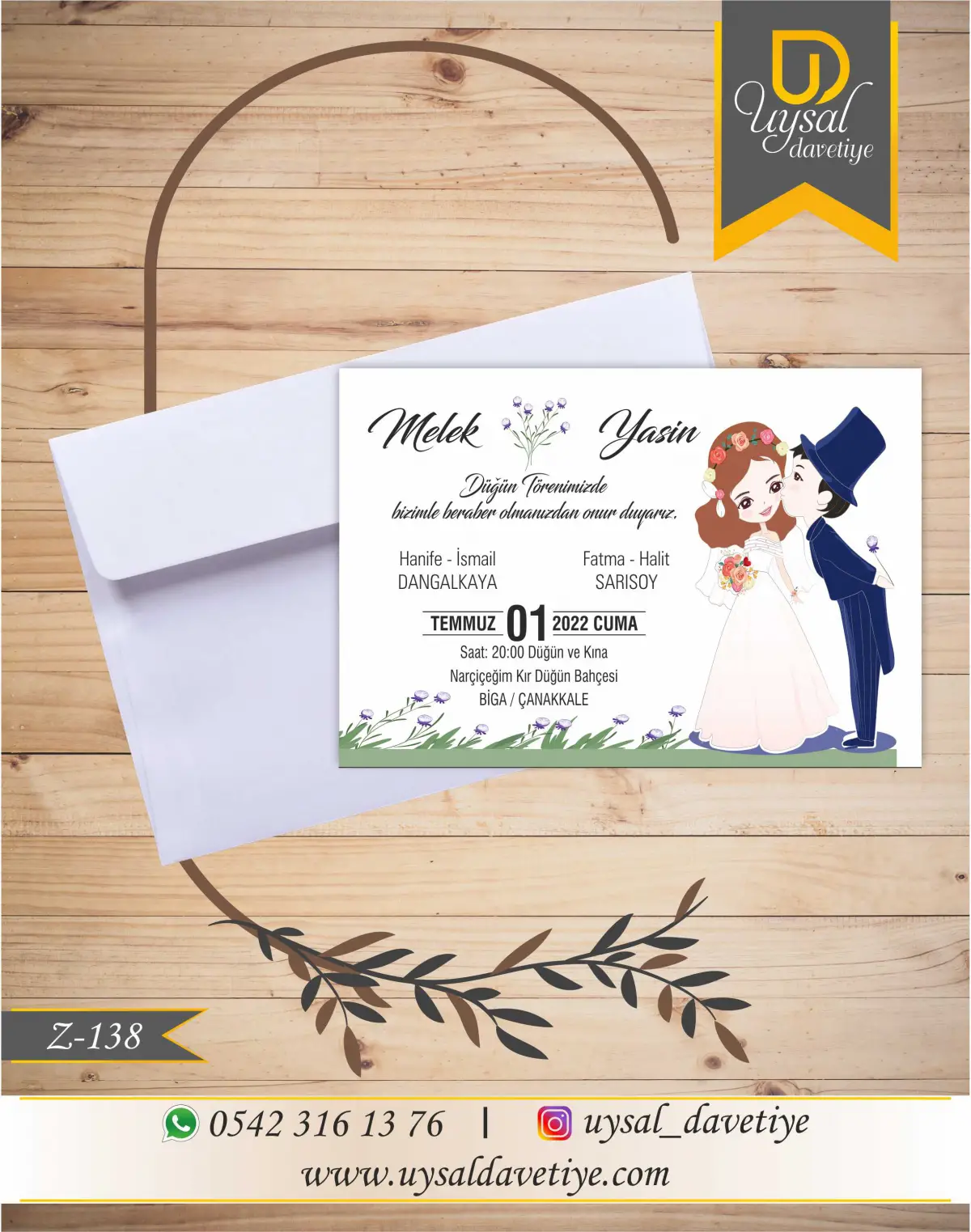 Z-138 Gelin&Damatlı Ekonomik Düğün Davetiyesi