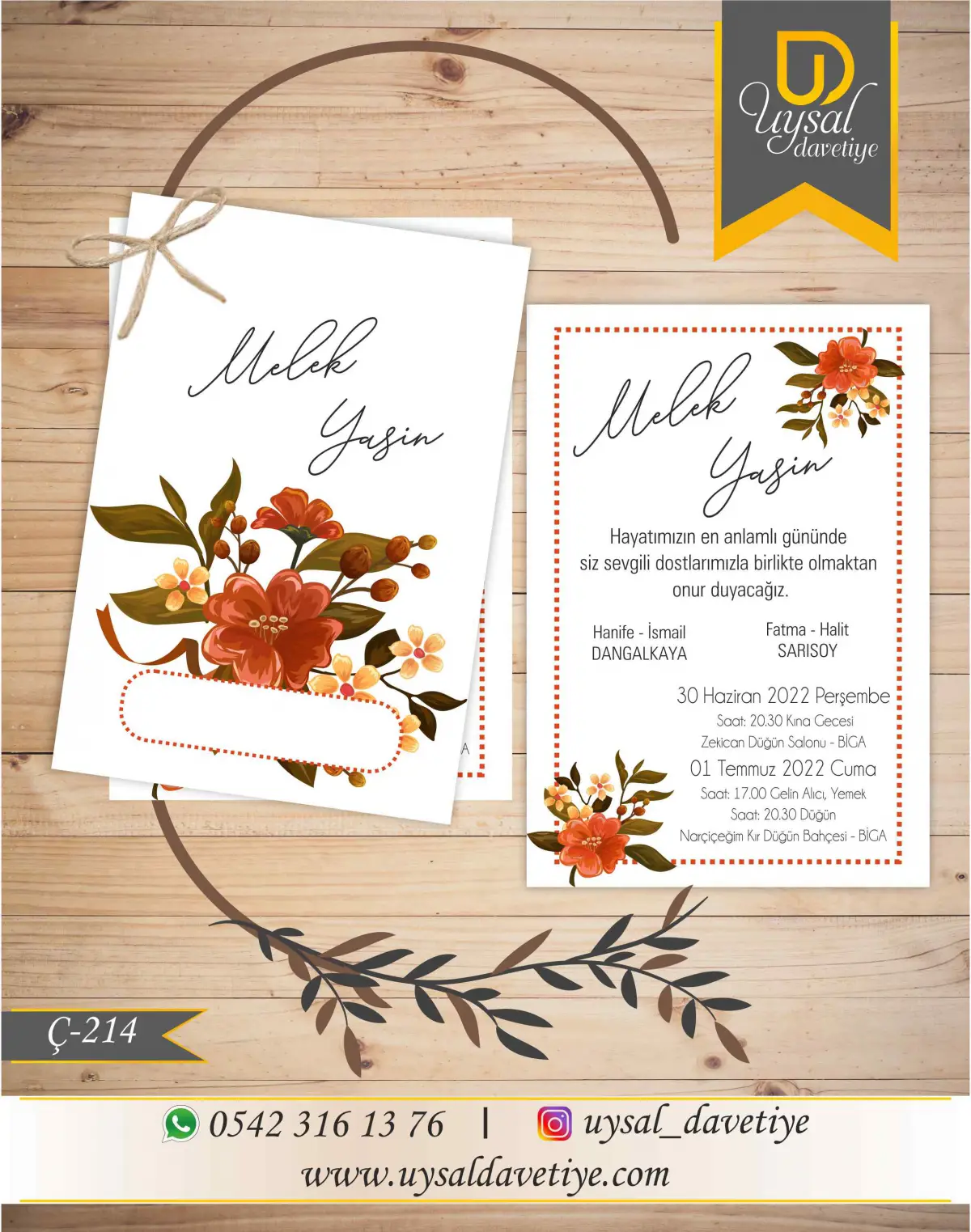 Ç-214 Ekonomik Düğün Davetiyesi