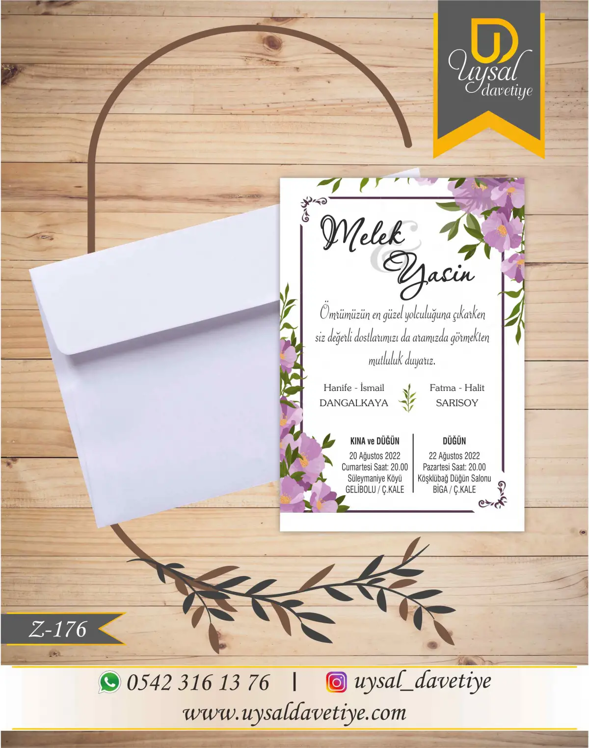Z-176 Çiçek Çerçeveli Ekonomik Düğün Davetiyesi