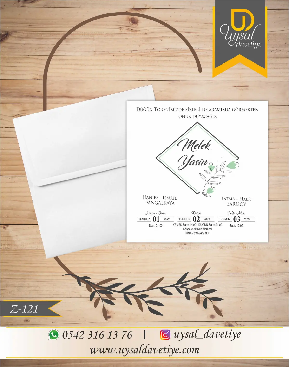 Z-121 Kare Ekonomik Düğün Davetiyesi