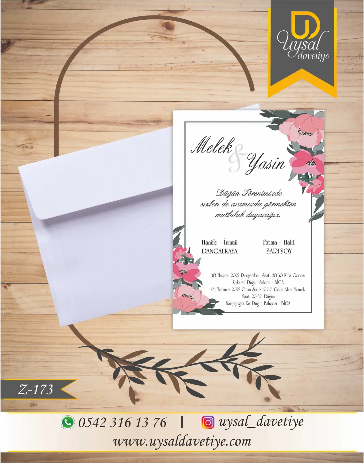 Z-173 Çiçek Çerçeveli Ekonomik Düğün Davetiyesi