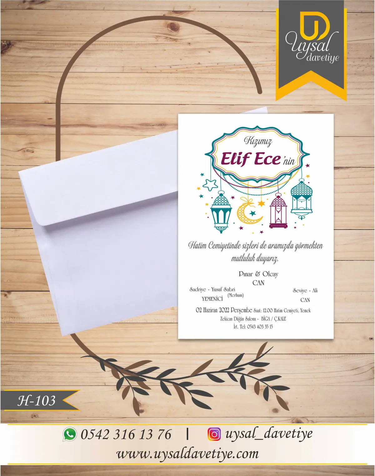 H-103 Şamdan Desenli Ekonomik Hatim Davetiyesi