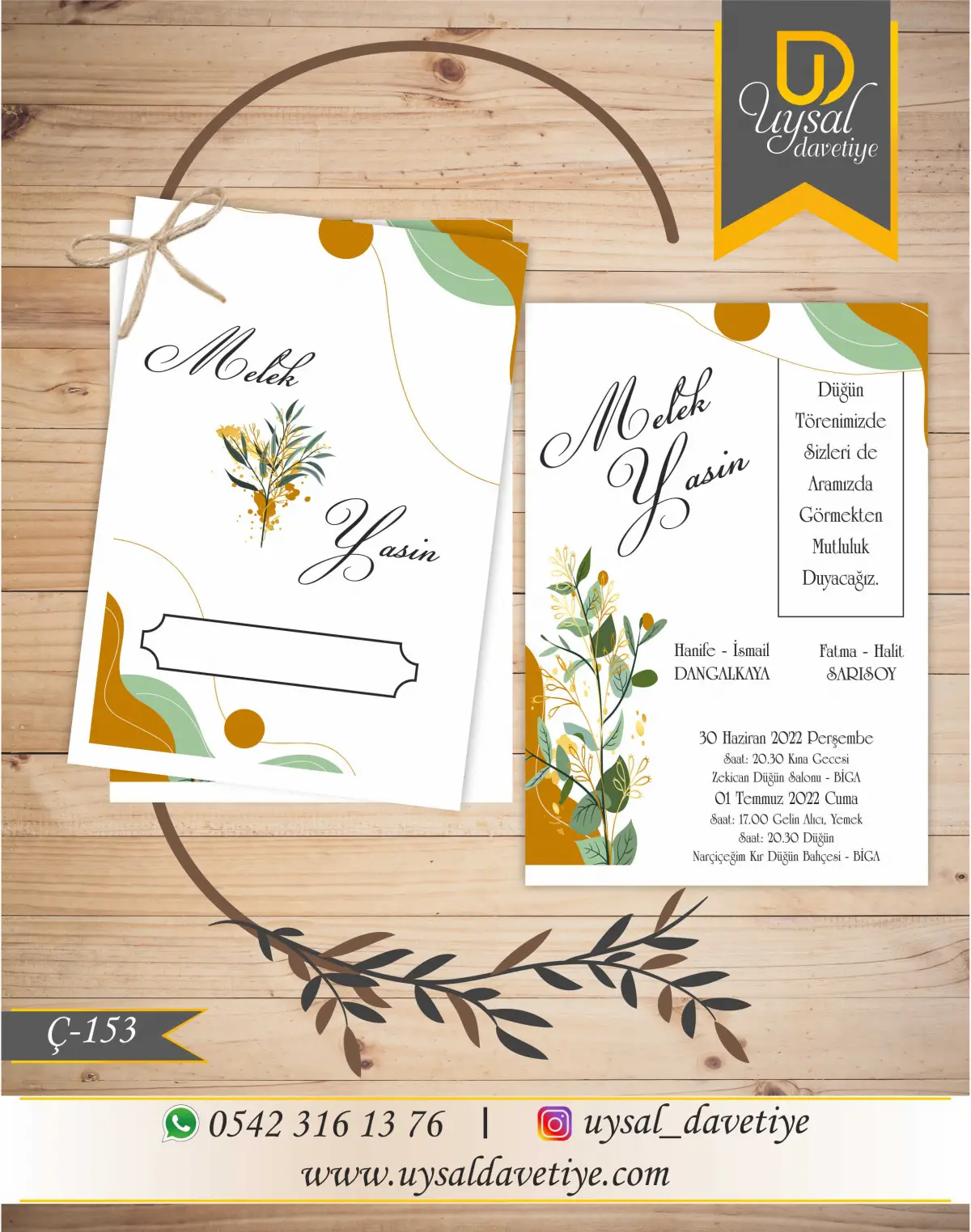 Ç-153 Çiftli/İpli Ekonomik Düğün Davetiyesi