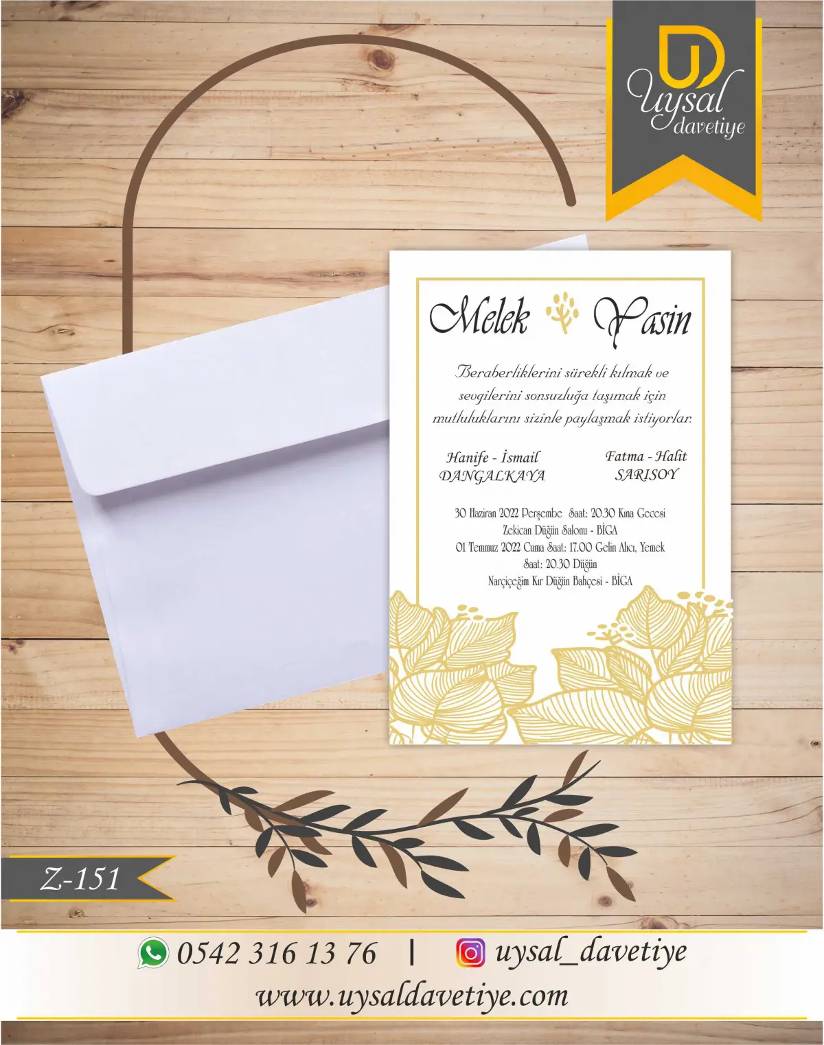 Z-151 Çiçekli Ekonomik Düğün Davetiyesi