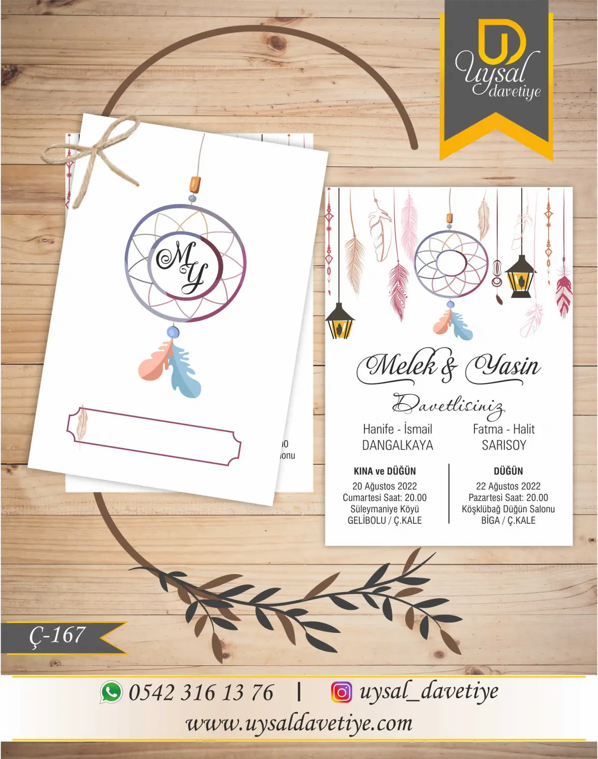 Ç-167 Çiftli/İpli Ekonomik Düğün Davetiyesi