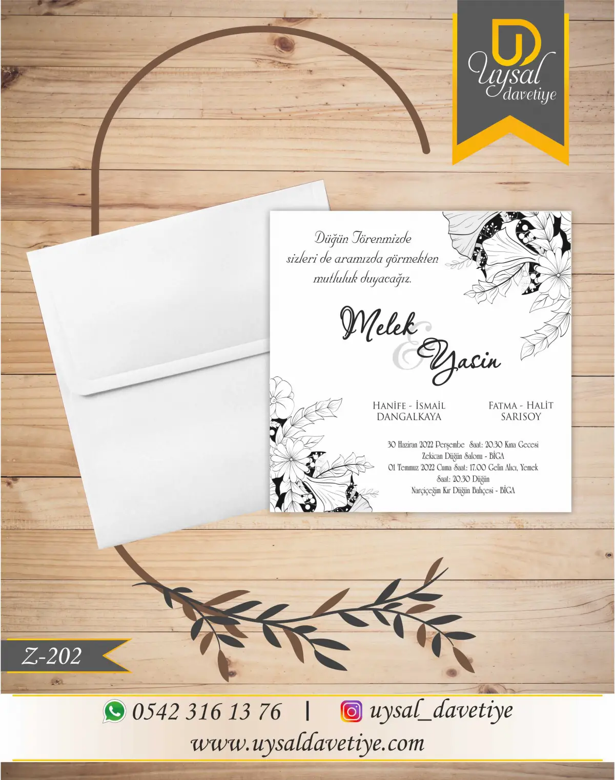 Z-202 Kare Ekonomik Düğün Davetiyesi