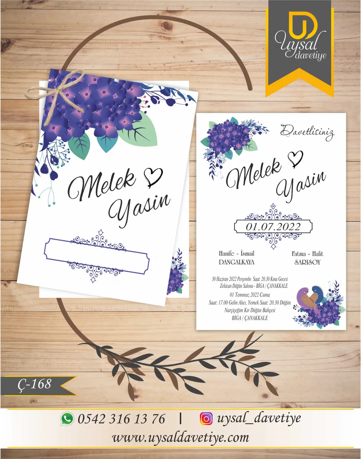 Ç-168 Çiftli/İpli Ekonomik Düğün Davetiyesi