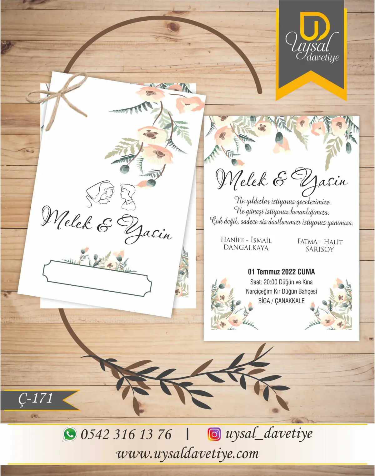 Ç-171 Çiftli/İpli Ekonomik Düğün Davetiyesi