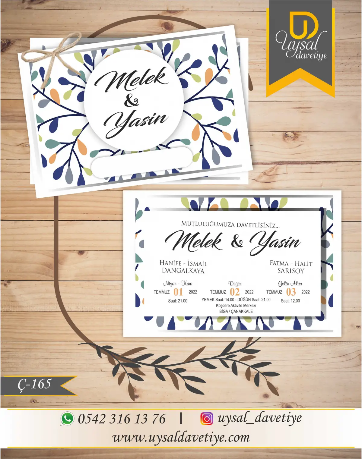 Ç-165 Çiftli/İpli Ekonomik Düğün Davetiyesi
