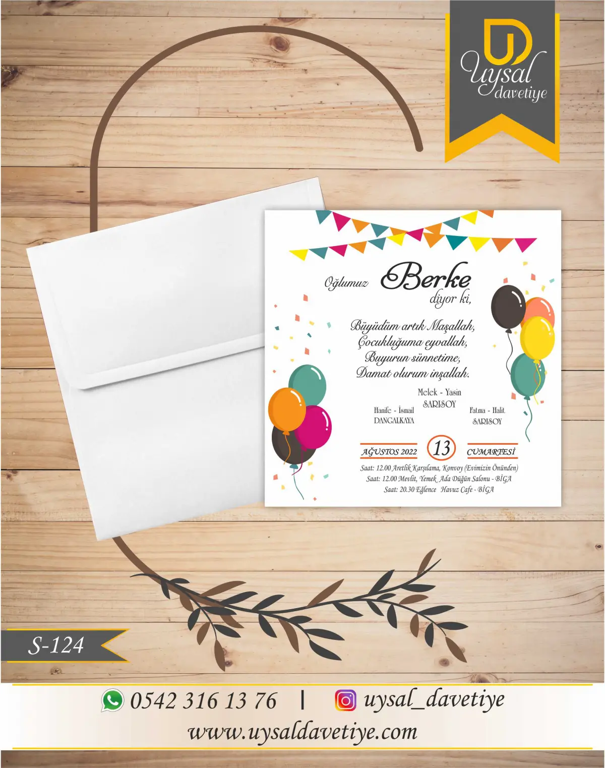S-124 Balonlu Kare Ekonomik Sünnet Davetiyesi